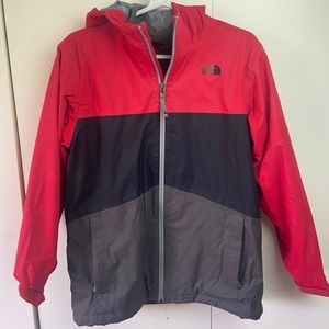 Boys north face 14/16 3 season coat wind and water resistant red gray black